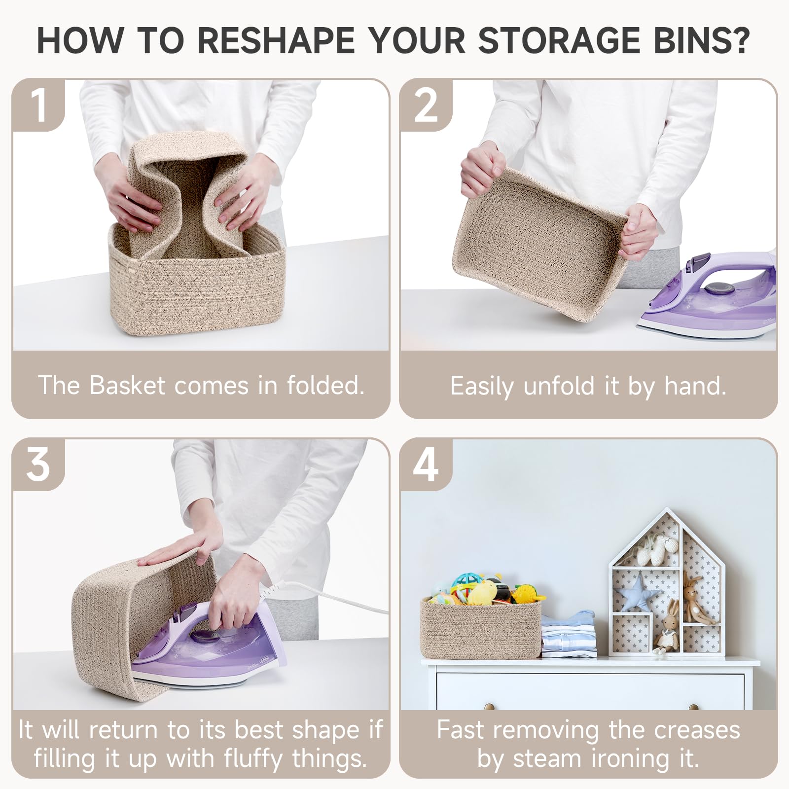 Maxuni baby-friendly storage baskets for nursery organization.