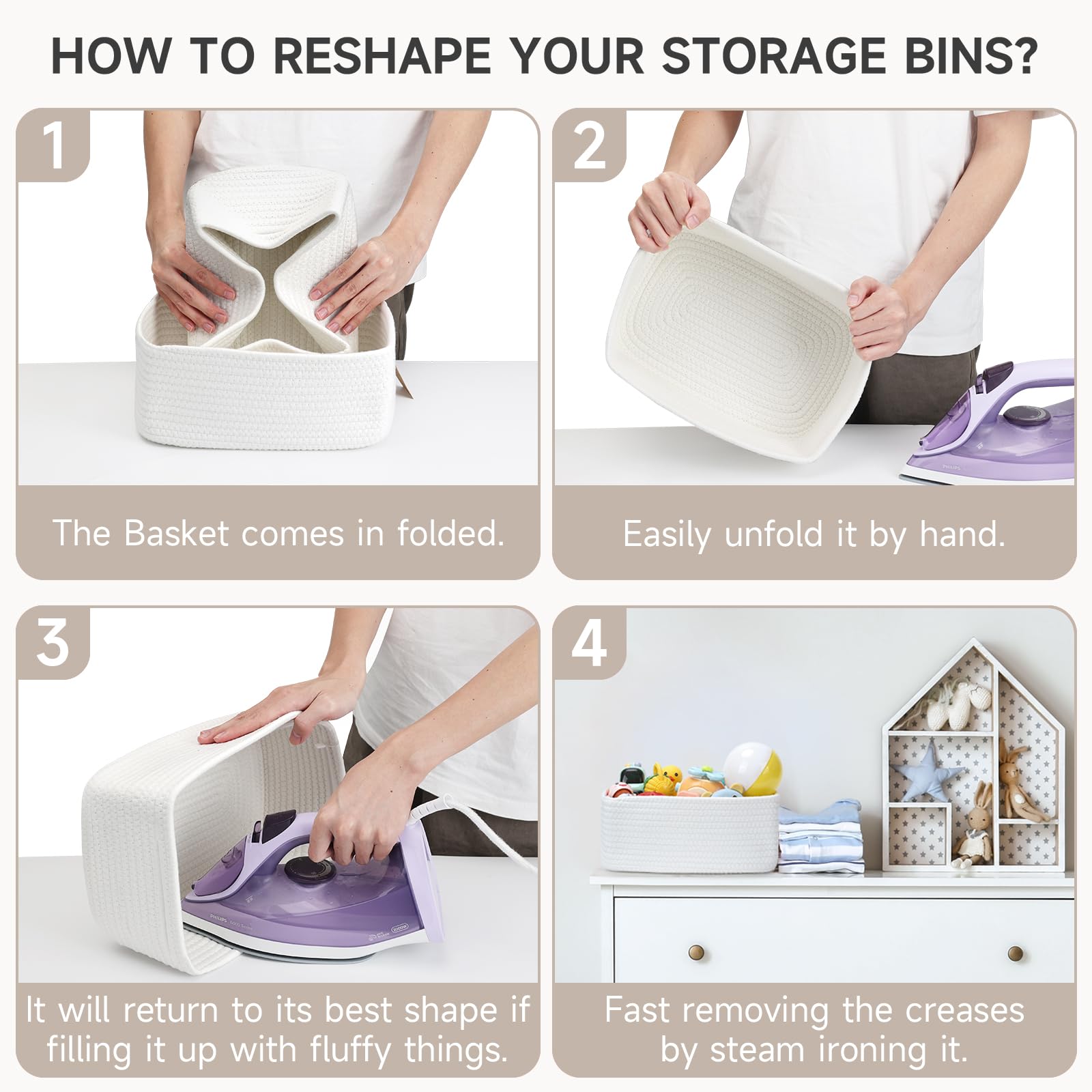 Maxuni baby-room storage baskets demonstrating versatile use
