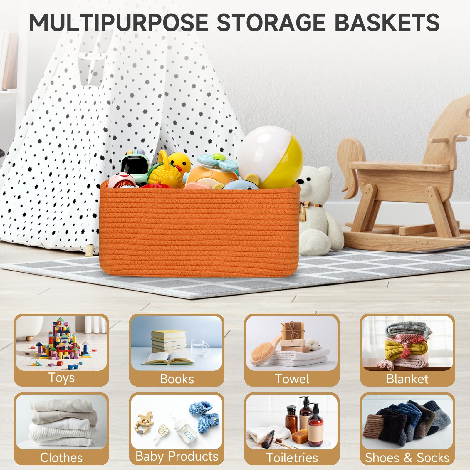 Maxuni basket with reinforced hidden handles for easy organization.