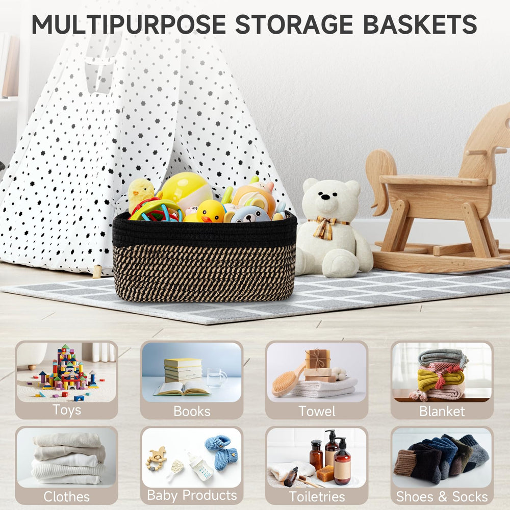 Maxuni black brown rope baskets blend with modern decor for versatile storage.