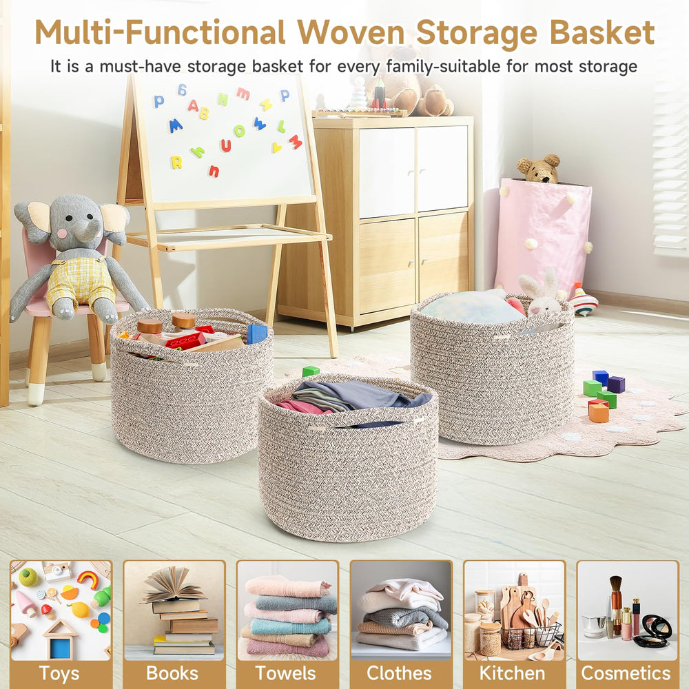 Maxuni 3-pack brown rope baskets fit compact spaces and quick redecorating.