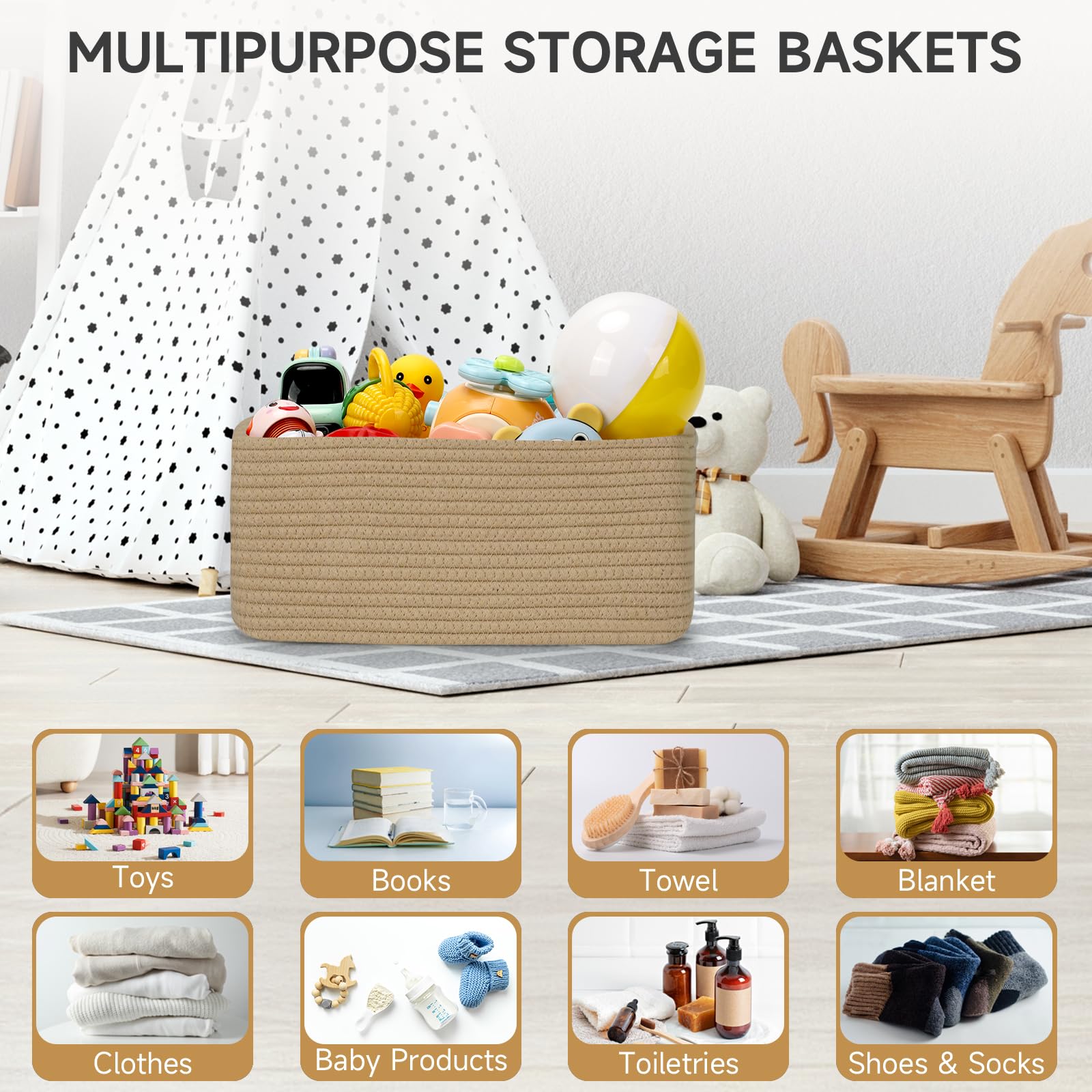 Maxuni classic brown rope baskets fit any room style.