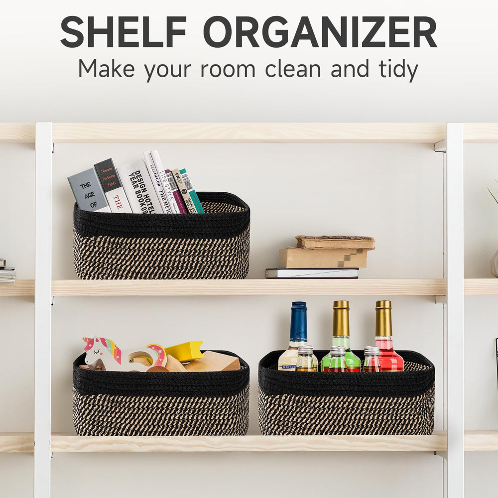 Maxuni classic color basket on a shelf adds warmth.