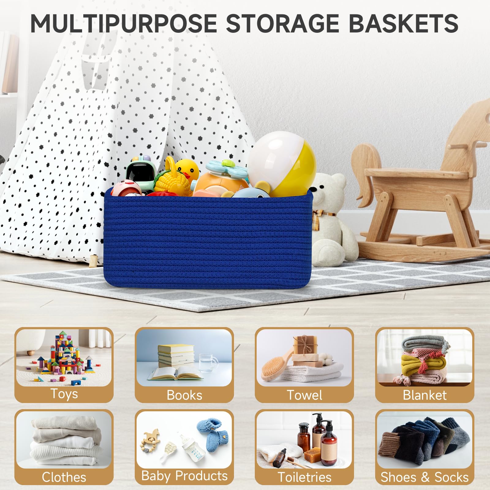 Classic color rope storage bins blend with any room decor.