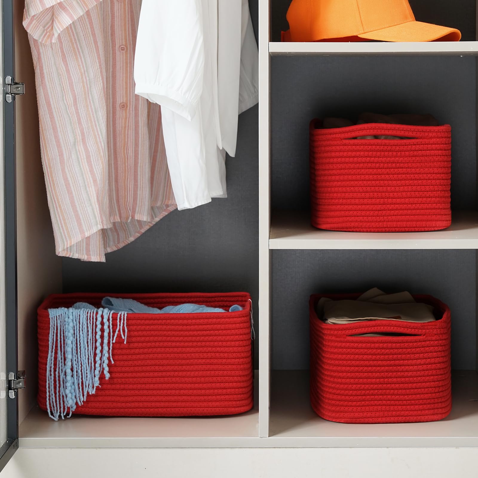 Maxuni closet organizer bins with handles offering easy accessibility and storage.