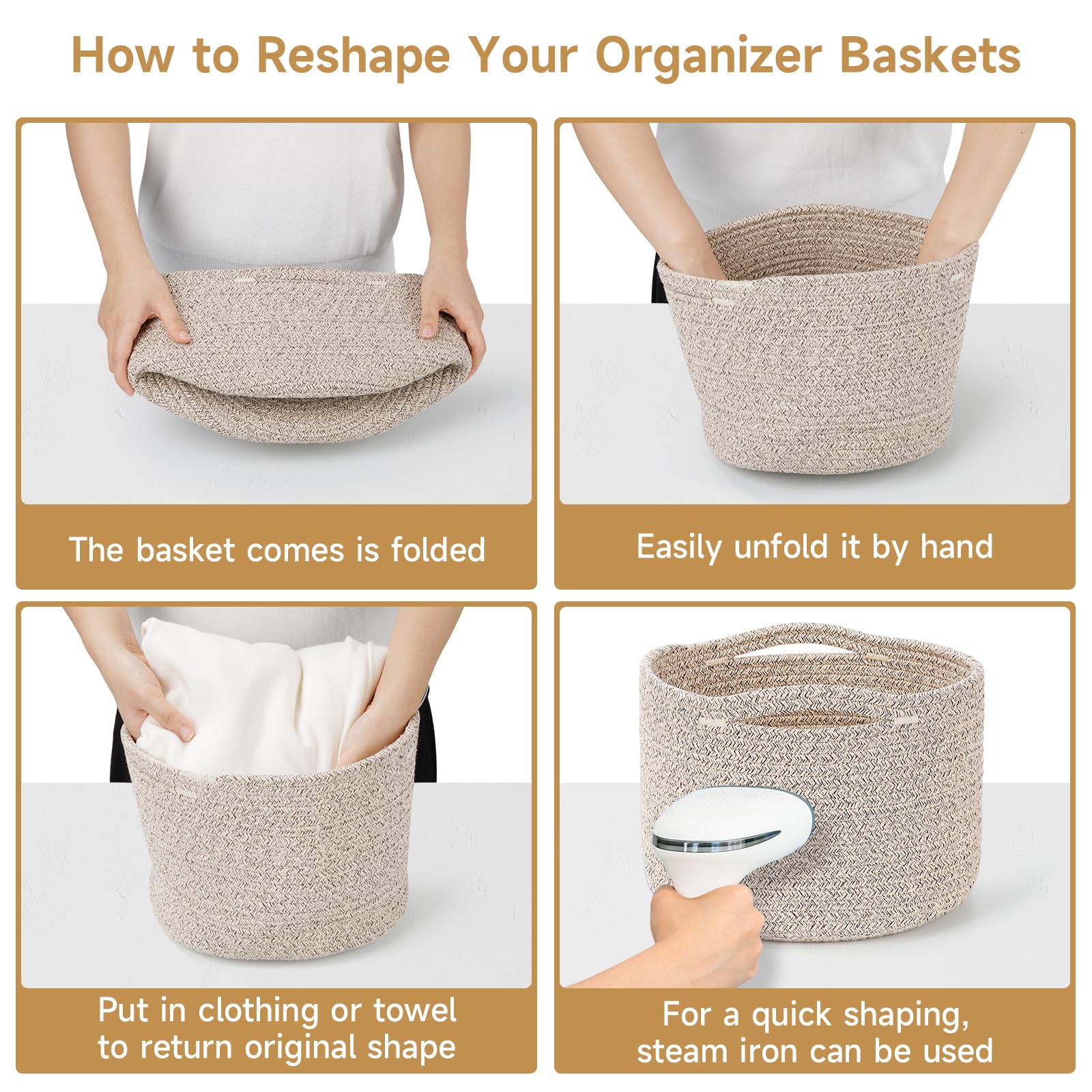 Maxuni easy shaping tip helps restore basket form after unpacking.