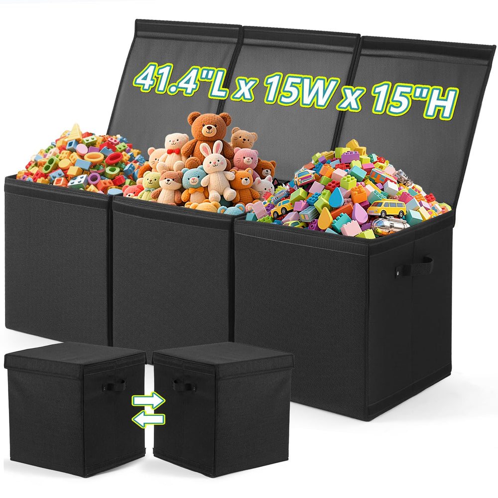 Maxuni extra-large toy storage box with lids keeps toys organized and reachable.
