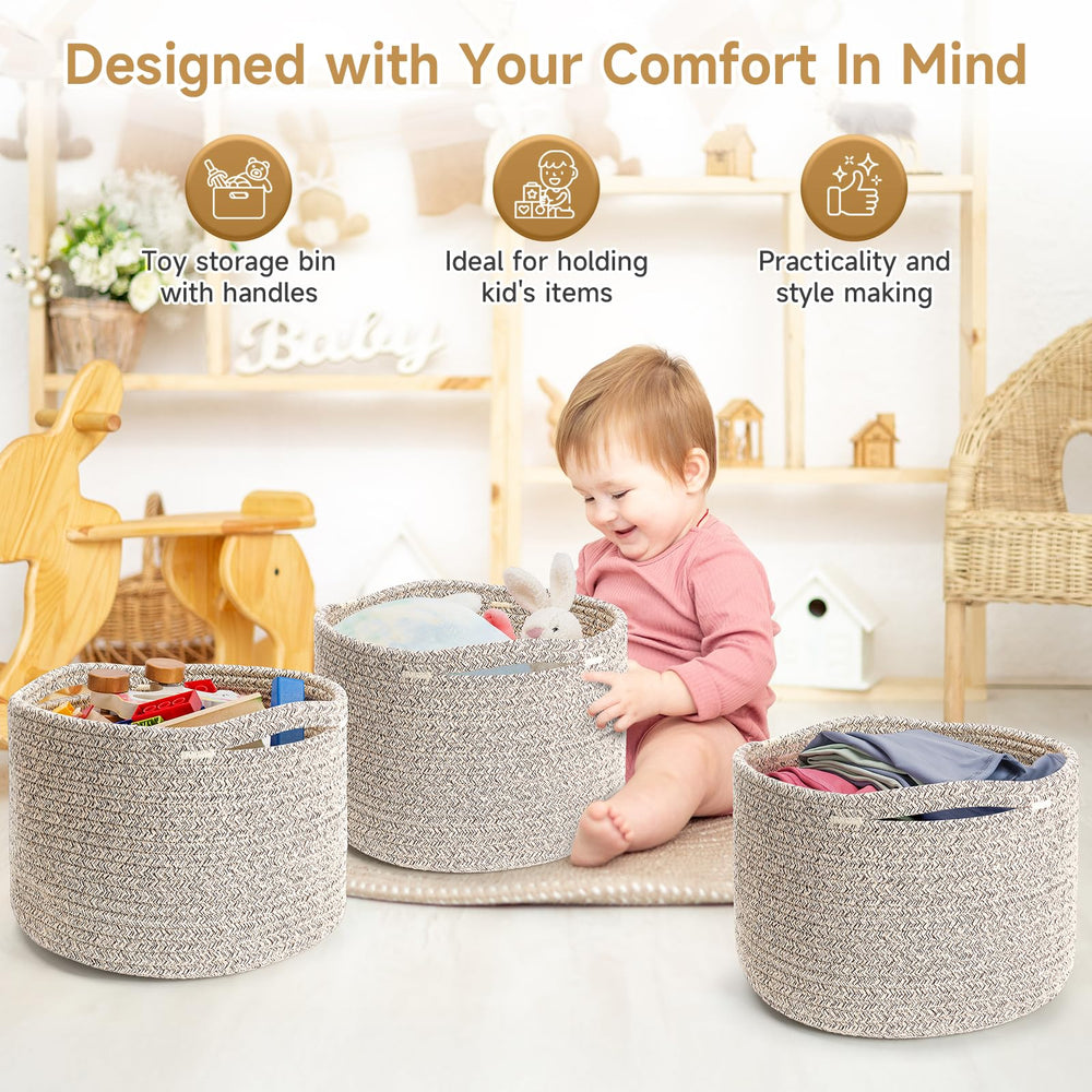 Maxuni round woven basket on a shelf adds decorative organization.