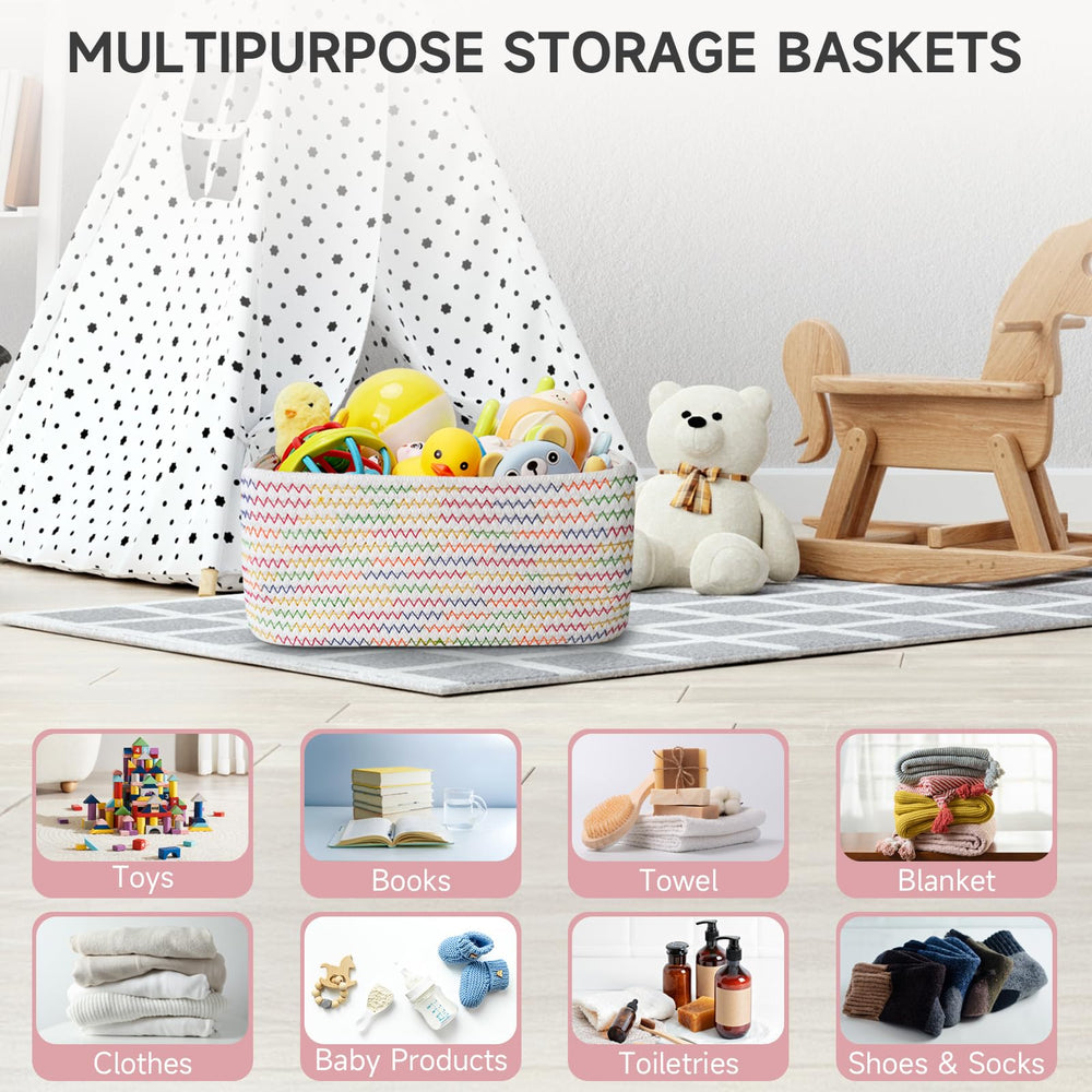 Maxuni baskets filled with items demonstrates practical storage.