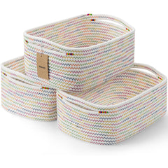 Maxuni rainbow shelf baskets front view for organized shelf storage.