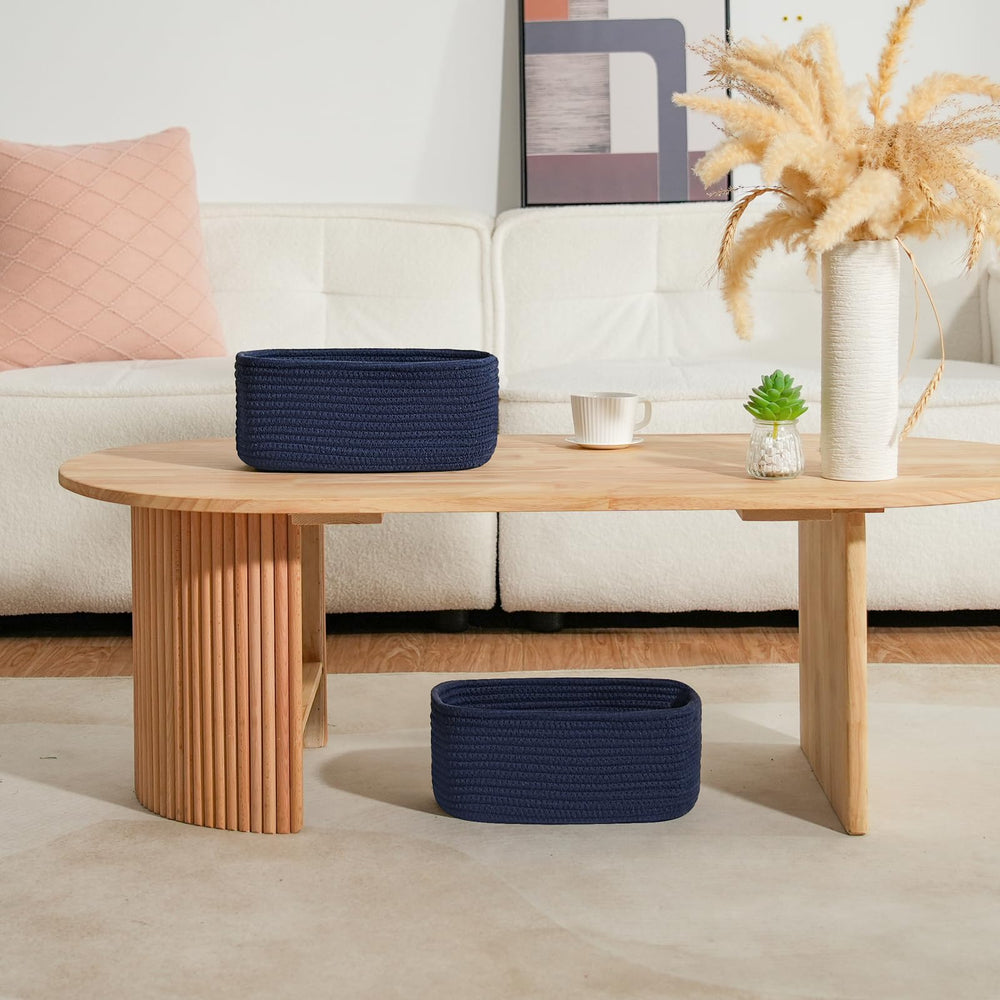 Maxuni shelf baskets on a shelf organize books and garments.