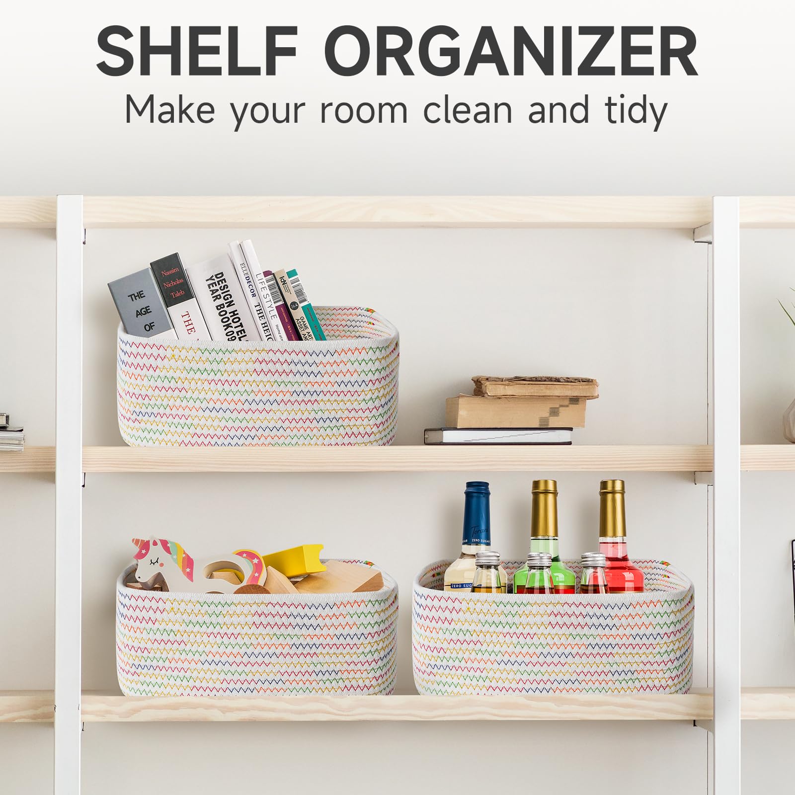 Maxuni rainbow color scheme enhances decor while organizing.