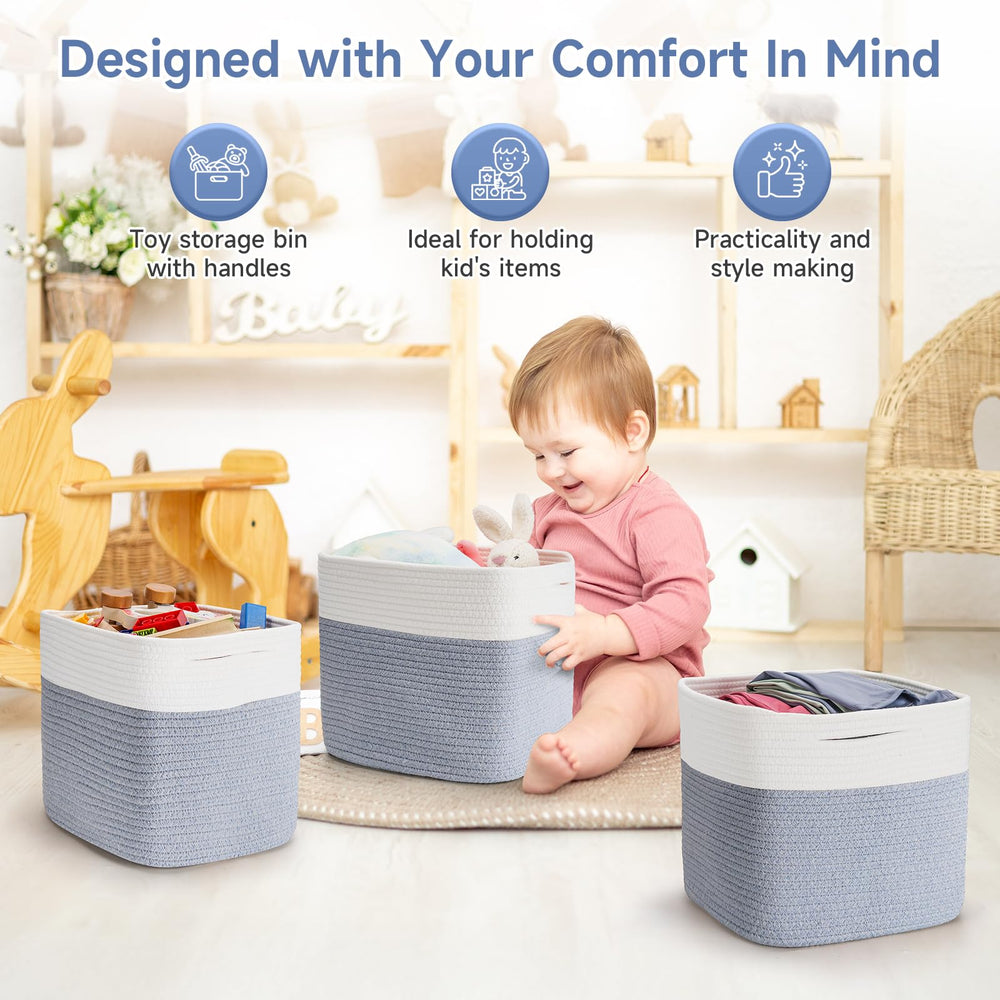 Maxuni Cotton Rope baskets on light wood emphasize natural materials.