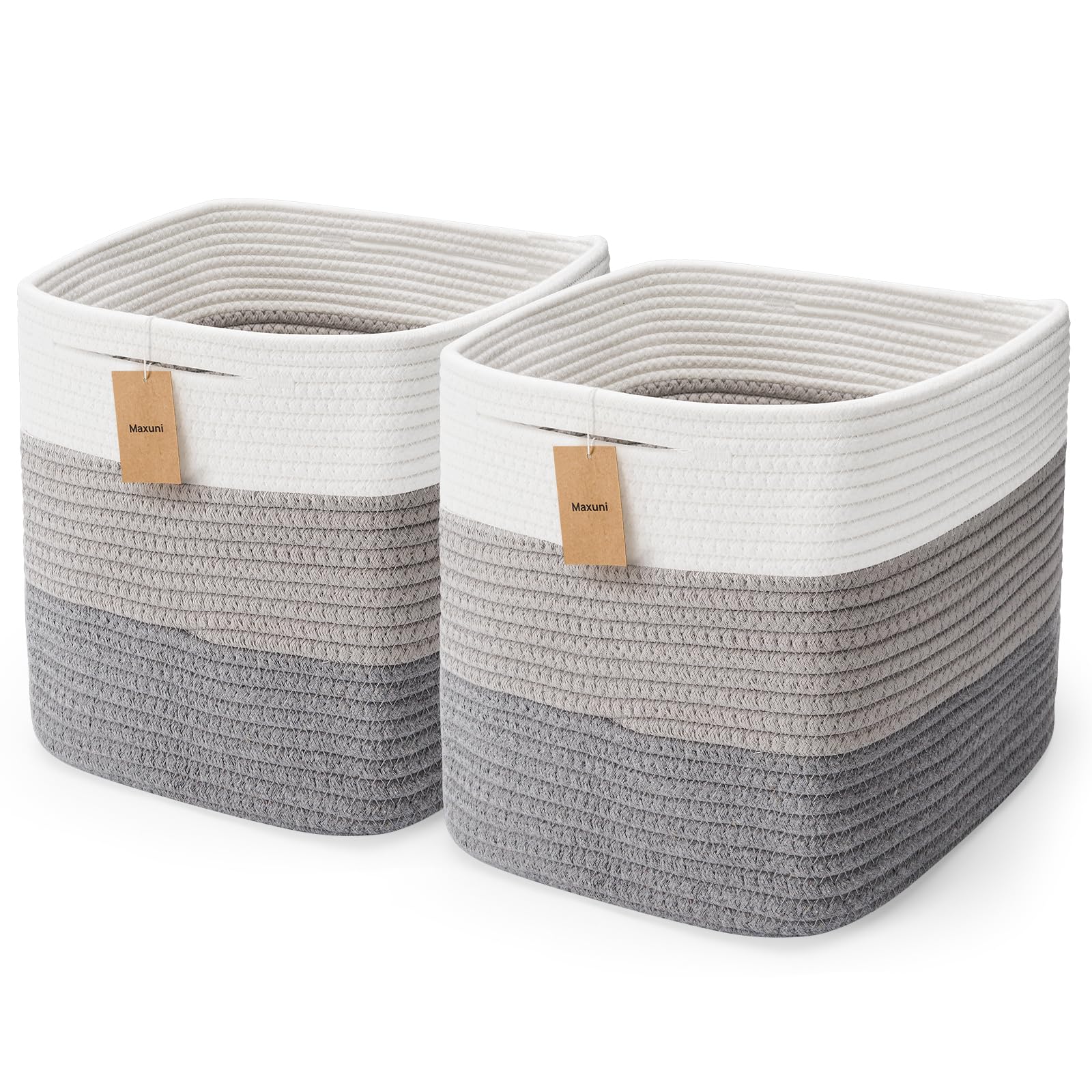 Maxuni storage cubes cotton rope basket with hidden handles, perfect for toy storage and shelf organization.