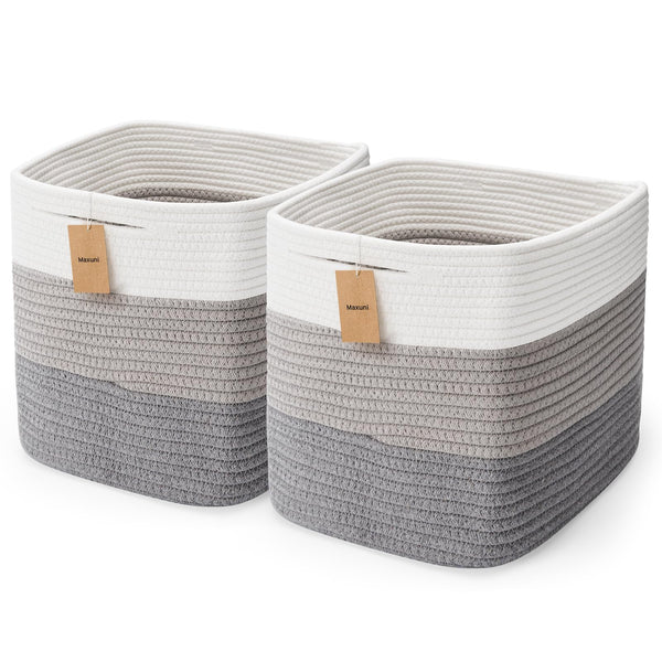 Maxuni storage cubes cotton rope basket with hidden handles, perfect for toy storage and shelf organization.
