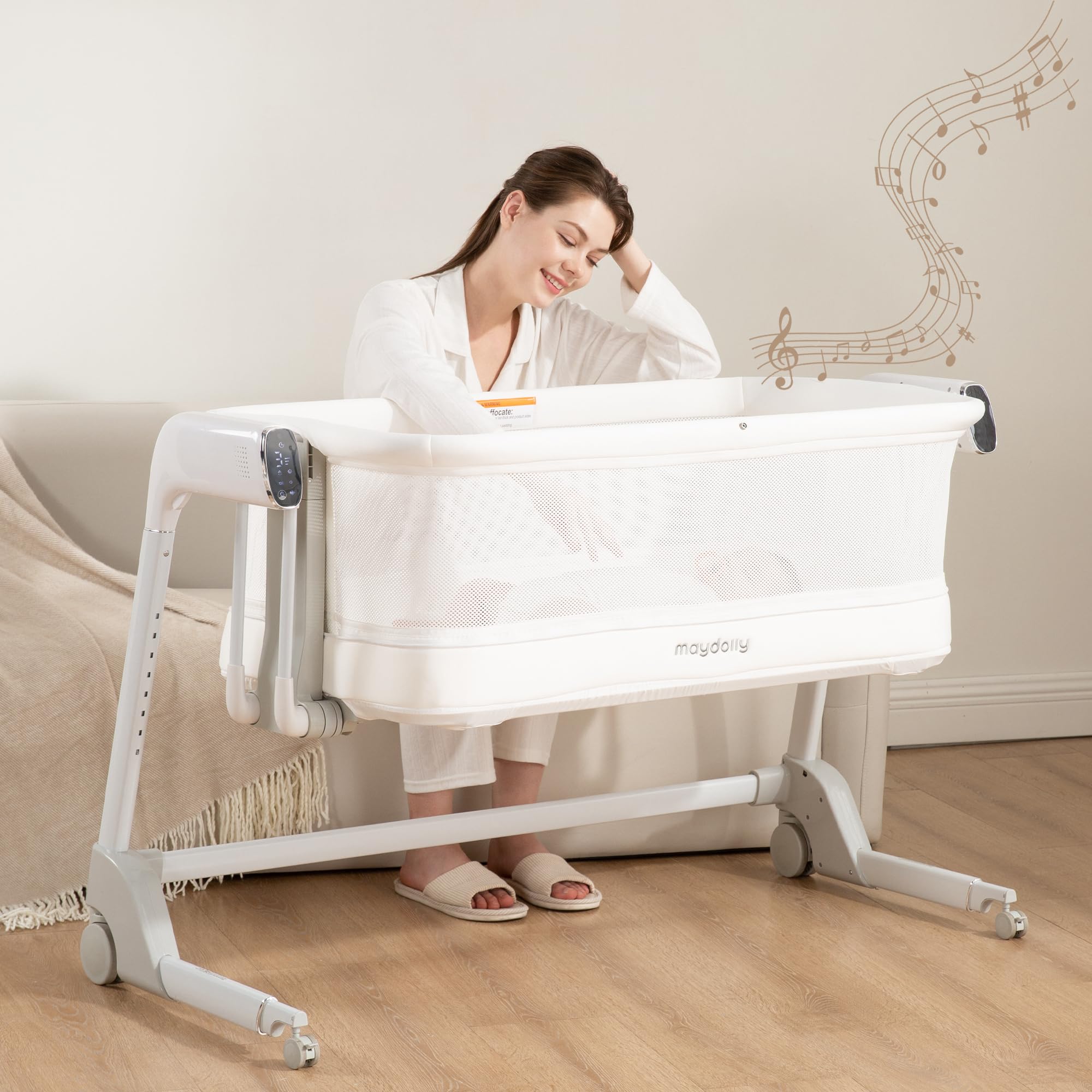 Maydolly Baby Bassinet with mosquito net for breathable, safe naps.