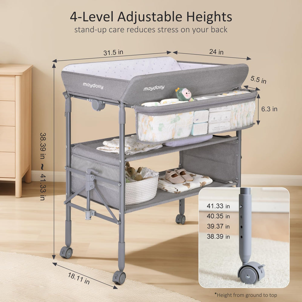 Maydolly baby changing table used as a drying rack stand in a nursery.