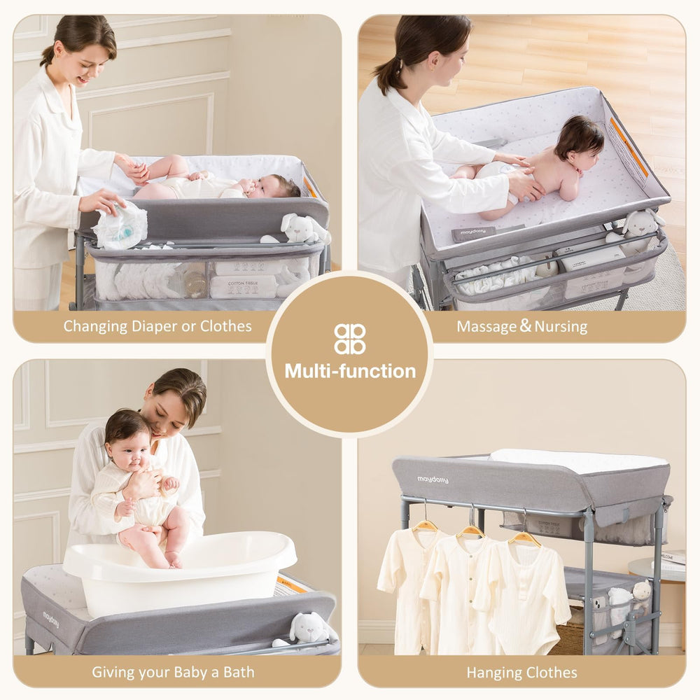 Maydolly baby changing table triangle safety design provides stable changing.