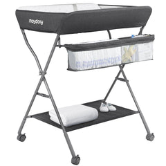 Maydolly baby changing table with wheels for easy mobility during diaper changes.
