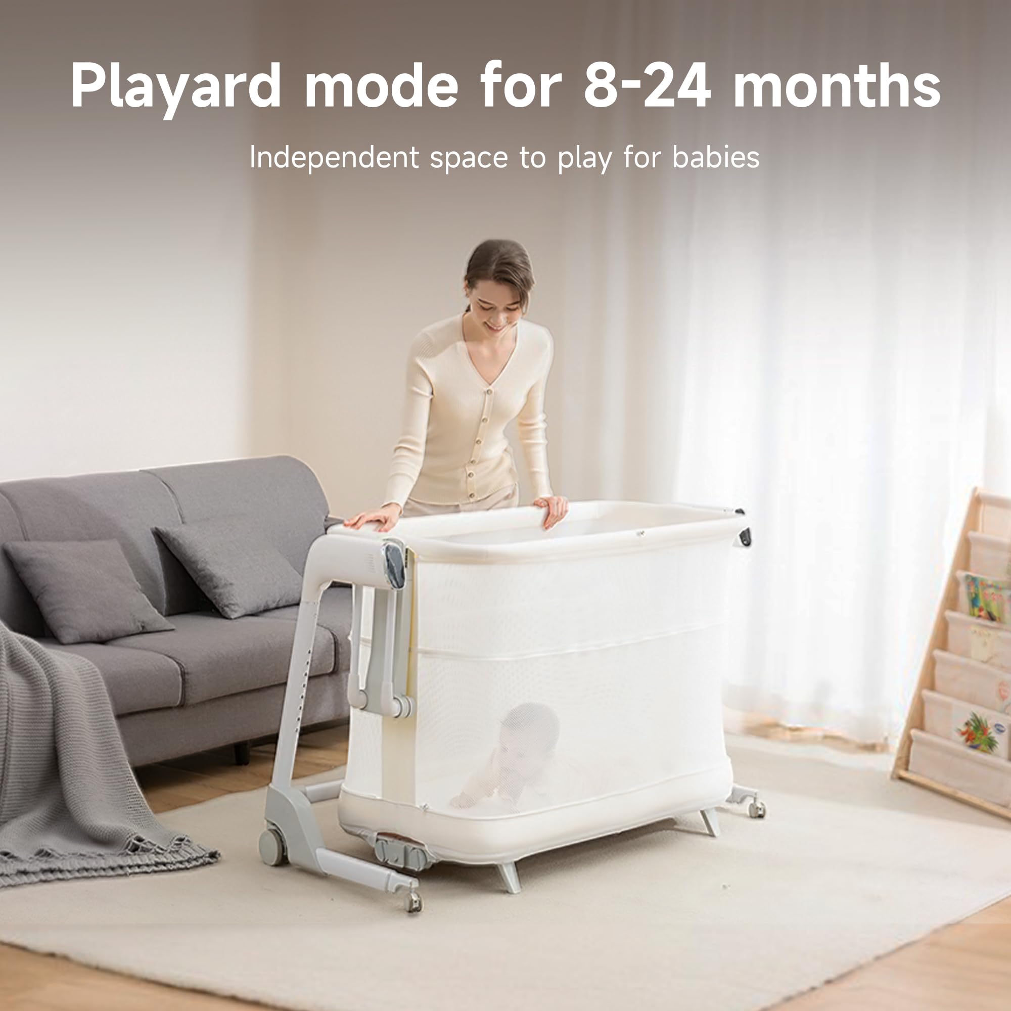 Maydolly 2-in-1 bassinet and playpen supports growing babies safely.