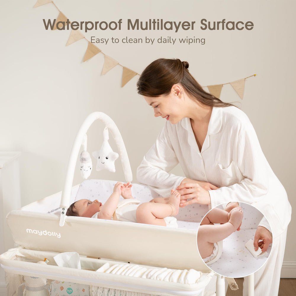 Maydolly foldable changing table in compact setup for easy storage and transport