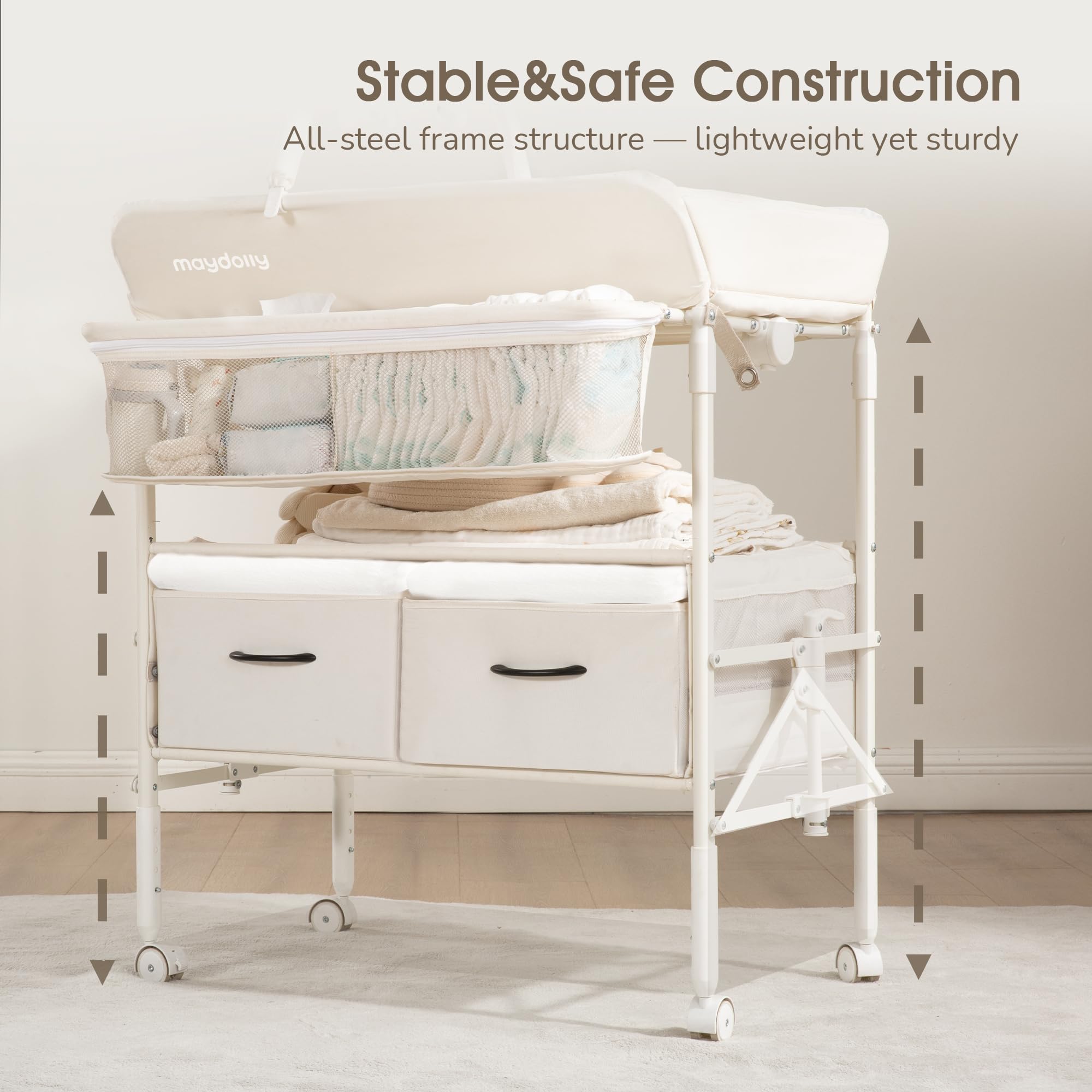 Maydolly height-adjustable changing table adapted for caregivers of different heights