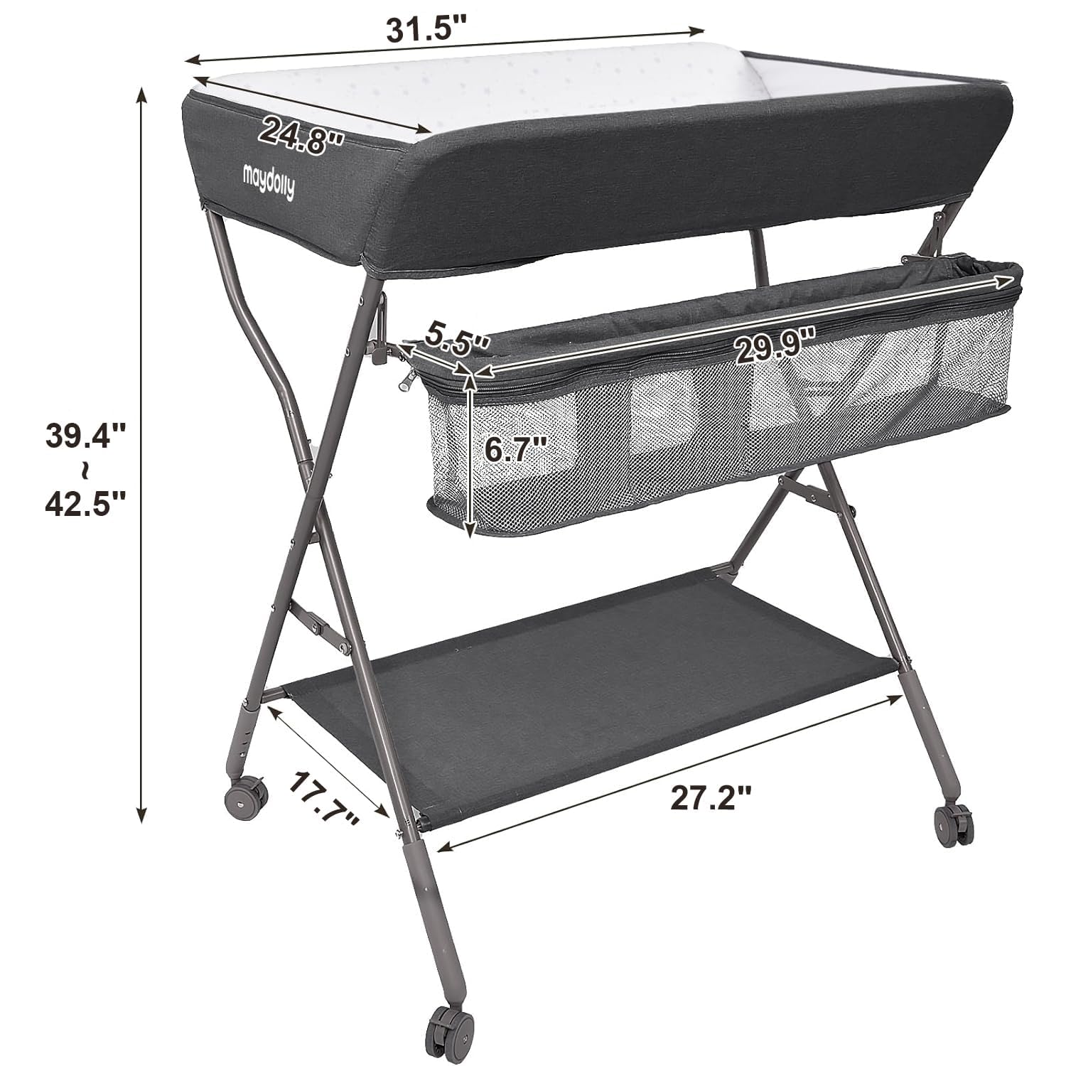 Maydolly nursery organizer storage rack keeps diapers, towels, and toys at hand.