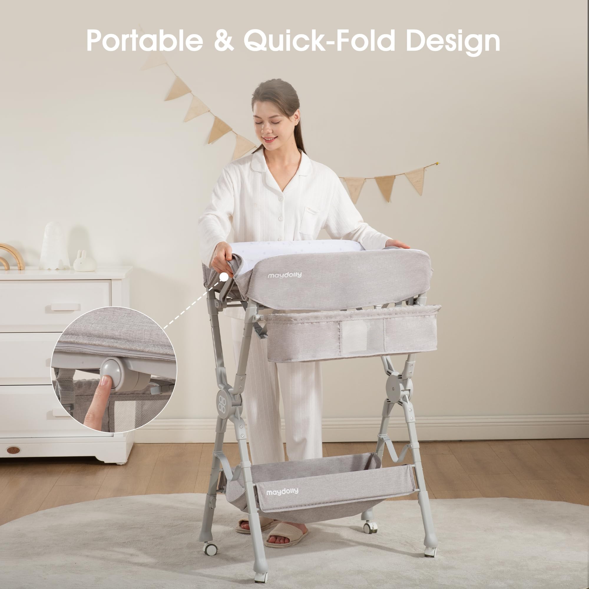 Maydolly portable diaper station with wheels for easy mobility