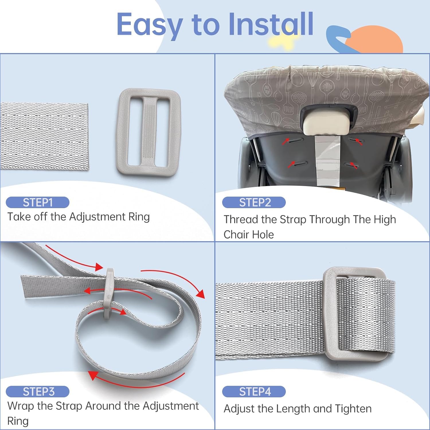 Adjustable high chair strap from MAYMII·HOME demonstrating customizable length