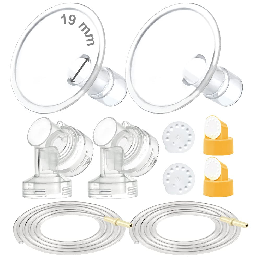 Maymom breast pump kit with 19mm shields for Medela compatibility and comfort.