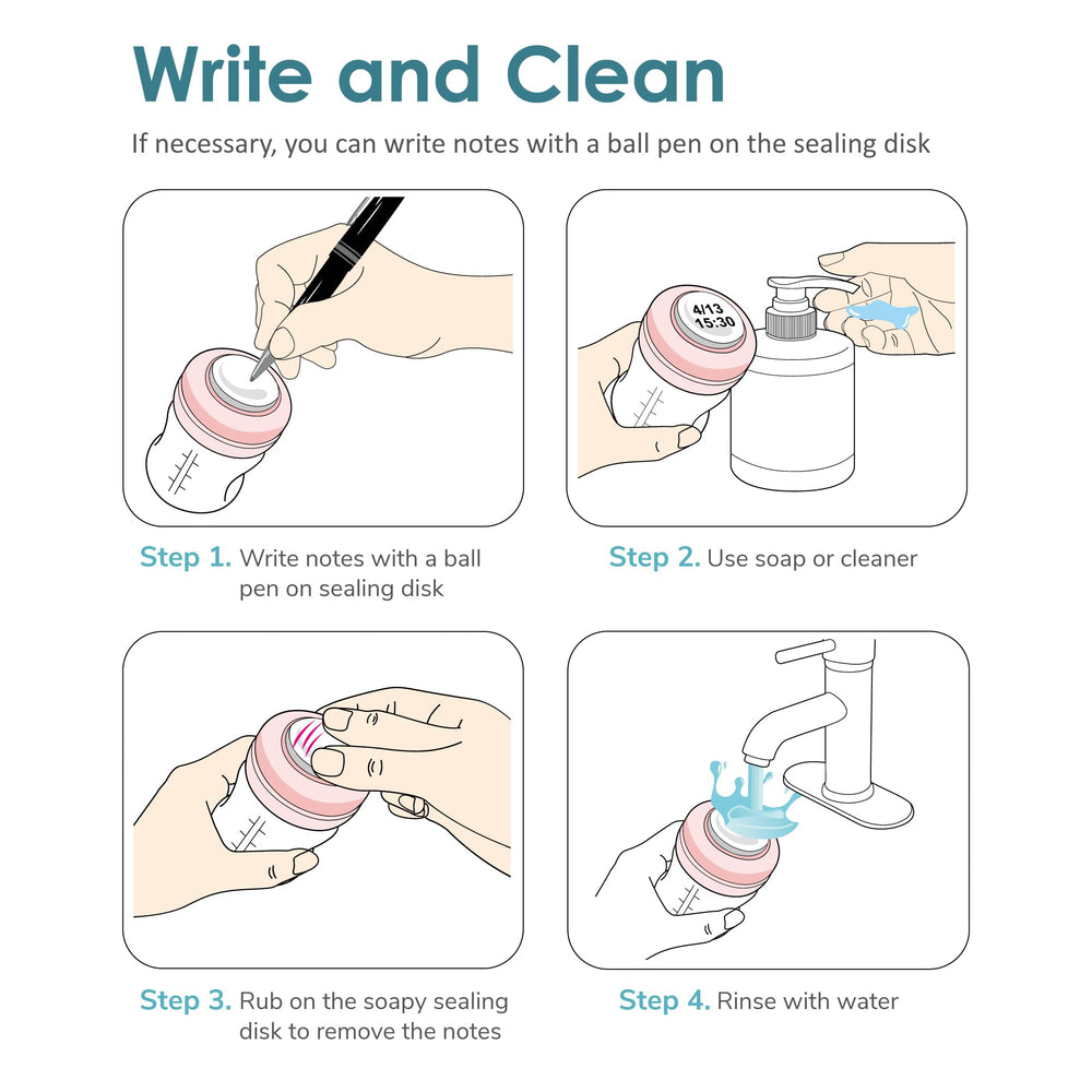Easy-care travel caps fit into a reusable bottle system.