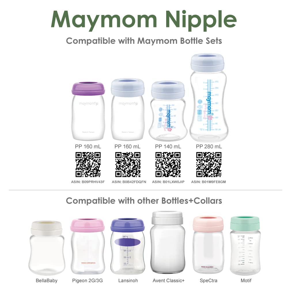 Maymom compatible with Spectra, Motif Luna, and Maymom Widemouth bottles.