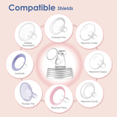 Maymom widemouth connector with shields enables S1/S2 pumping setups.