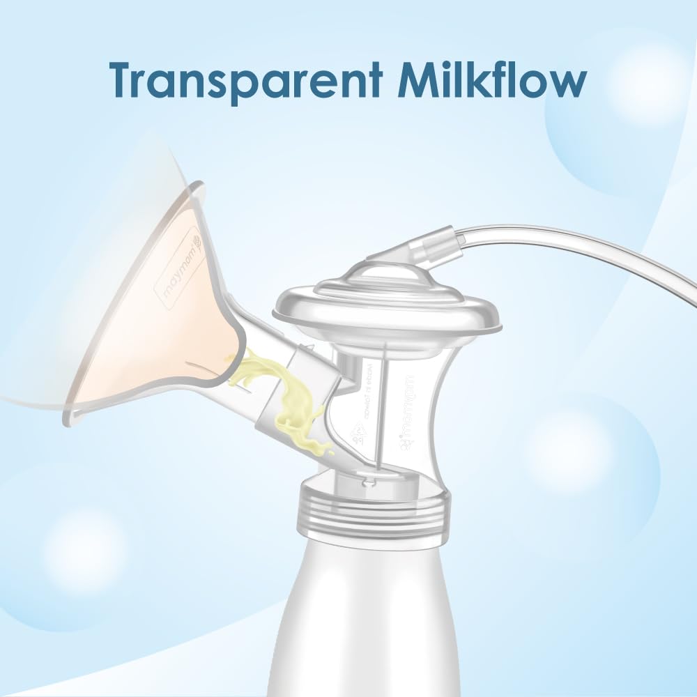Maymom transparent design helps monitor milk flow during pumping.