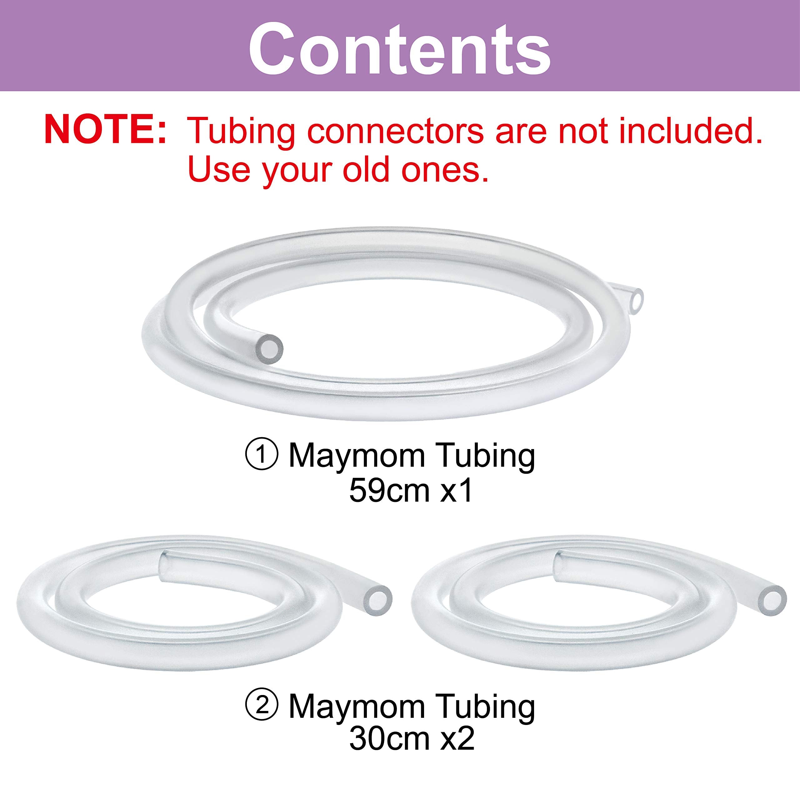 Maymom tubing mounted on a Lansinoh pump in use for reliable flow.