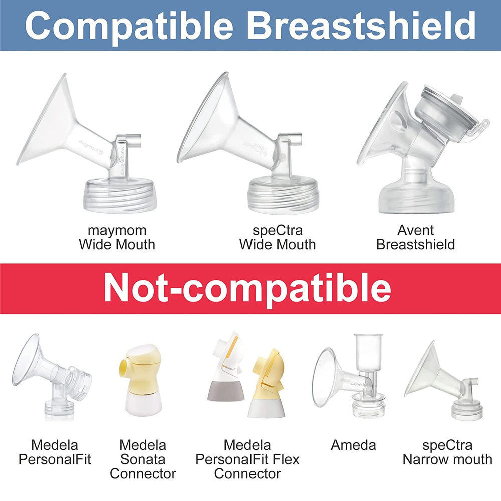 Maymom adapter supports wide-neck shields including Avent and Spectra S1 S2