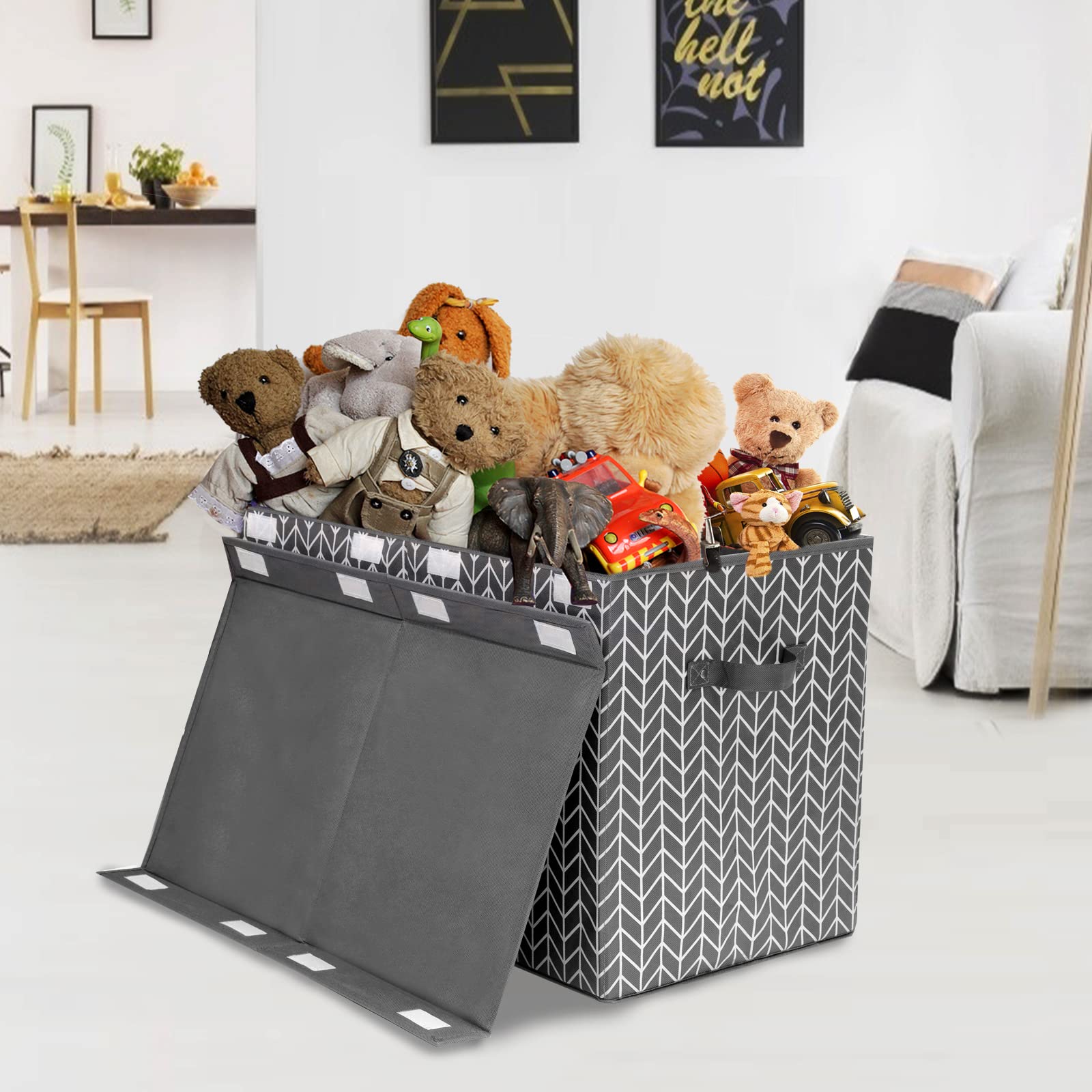 Mayniu large toy box grey lid closed hides clutter for a tidy space
