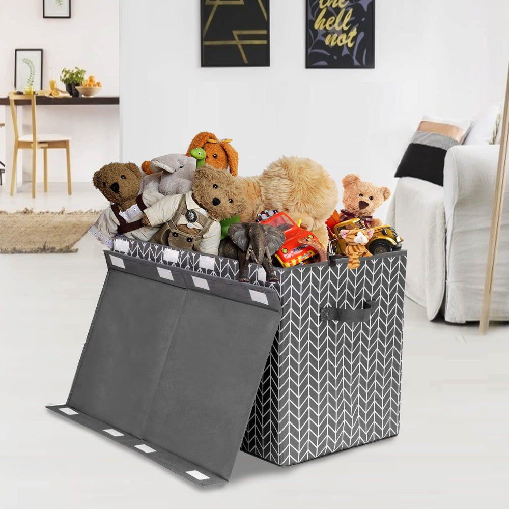 Mayniu large toy box grey lid closed hides clutter for a tidy space