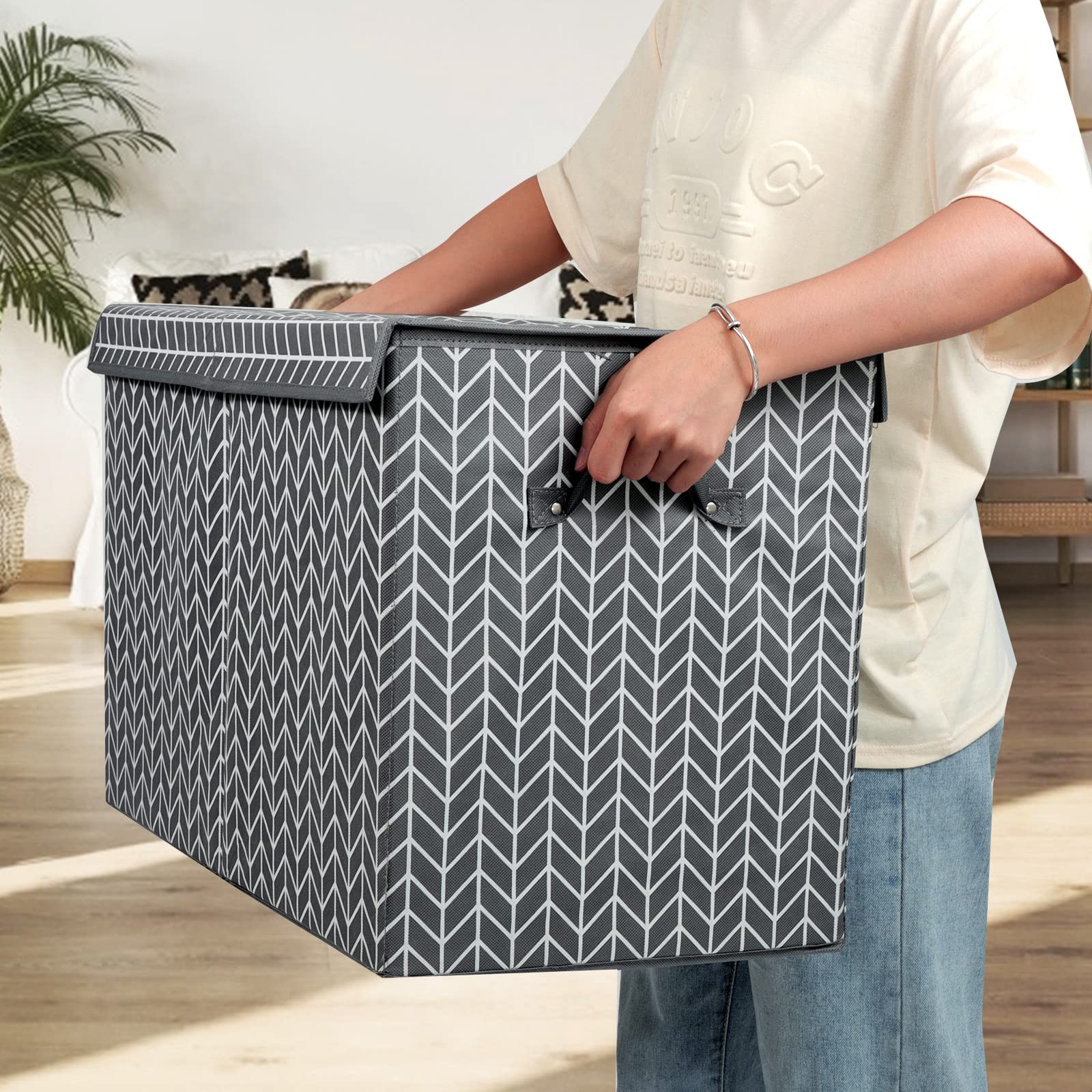 Mayniu large toy box grey rivet-handles enable easy transport