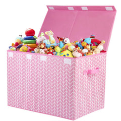Mayniu large toy storage box chest with pink lid keeps playroom clutter organized