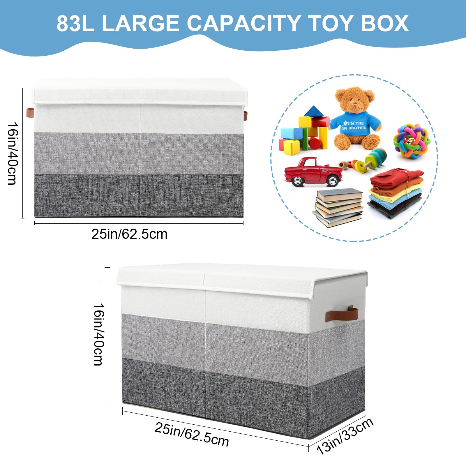 Mayniu Toy Box with heavy-duty rivet handles is easy to carry.