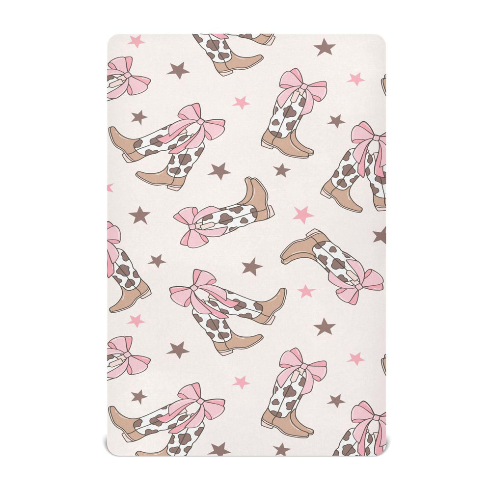 Mazeann Bows crib sheet in soft breathable material for baby comfort.