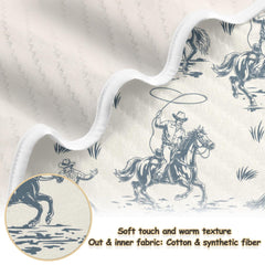 Mazeann Cowboys Blanket close-up shows soft cotton-poly fabric for comfy naps.