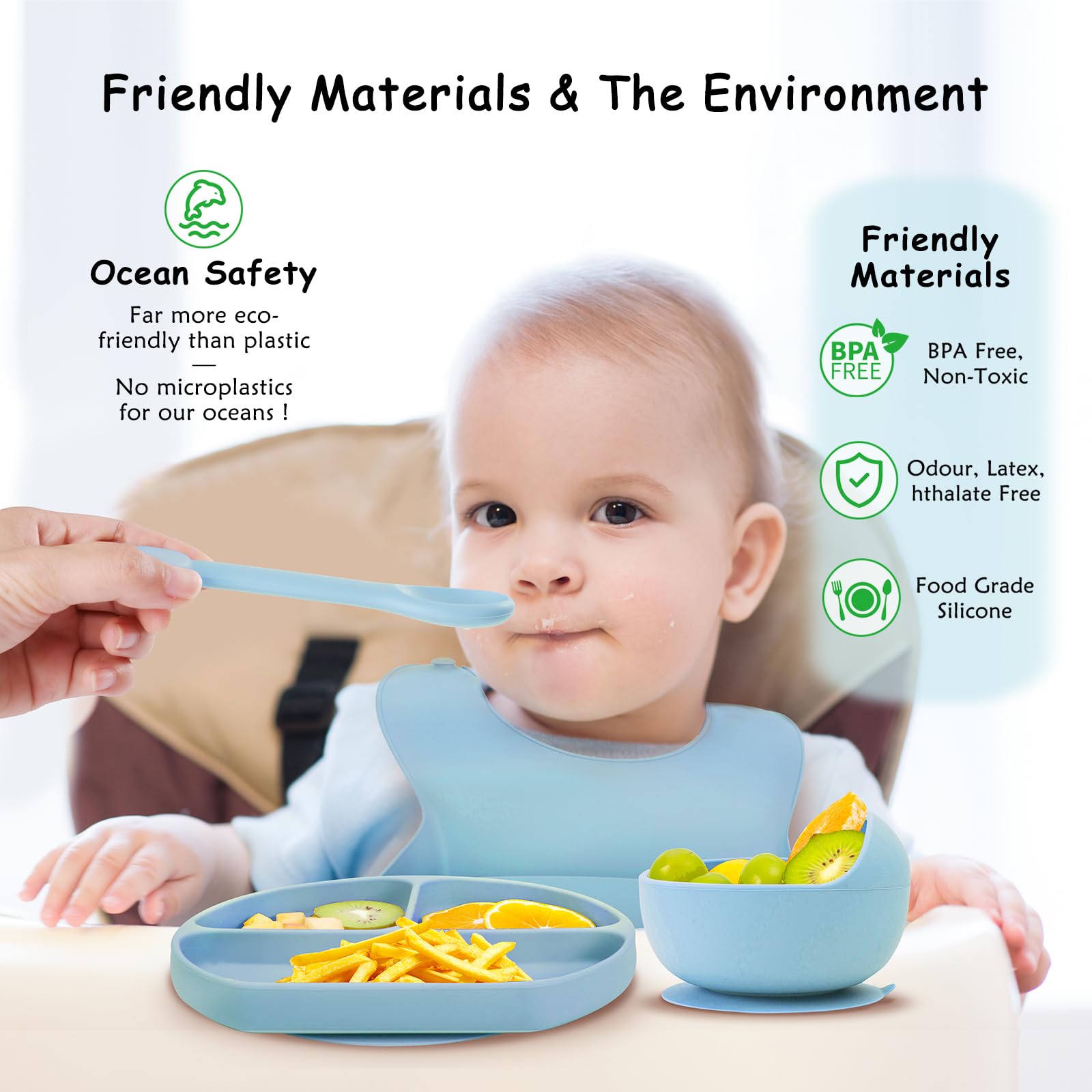 MBQMBSS 4-compartment plate keeps different foods separated.