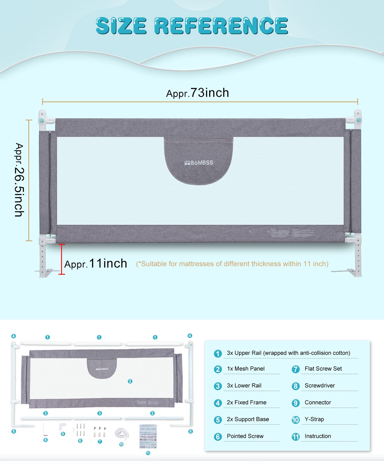 MBQMBSS bed rails height adjustment illustrate adaptable fit for beds