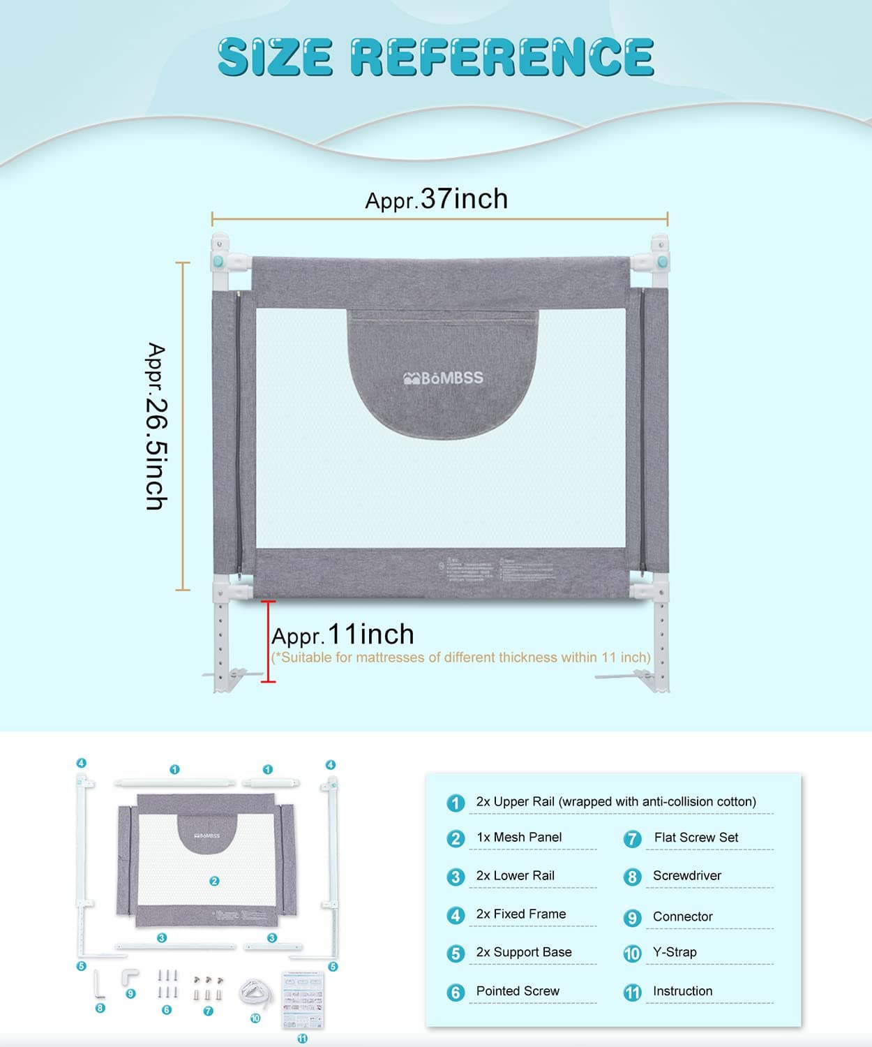 MBQMBSS bed rail height 26.5in supports safe entry and exit