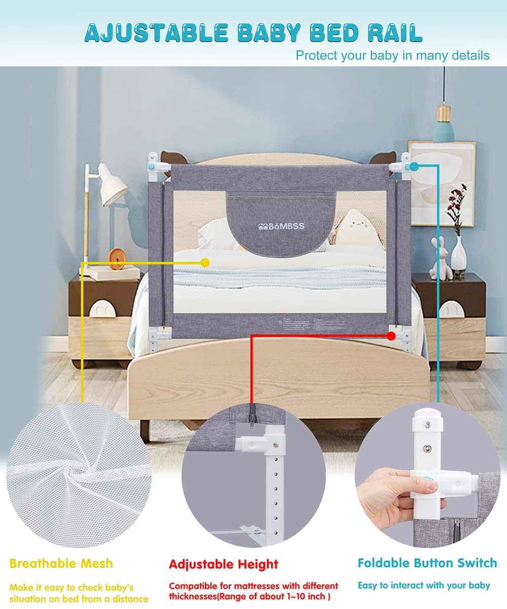 MBQMBSS bed rail side coverage with sturdy frame prevents gaps