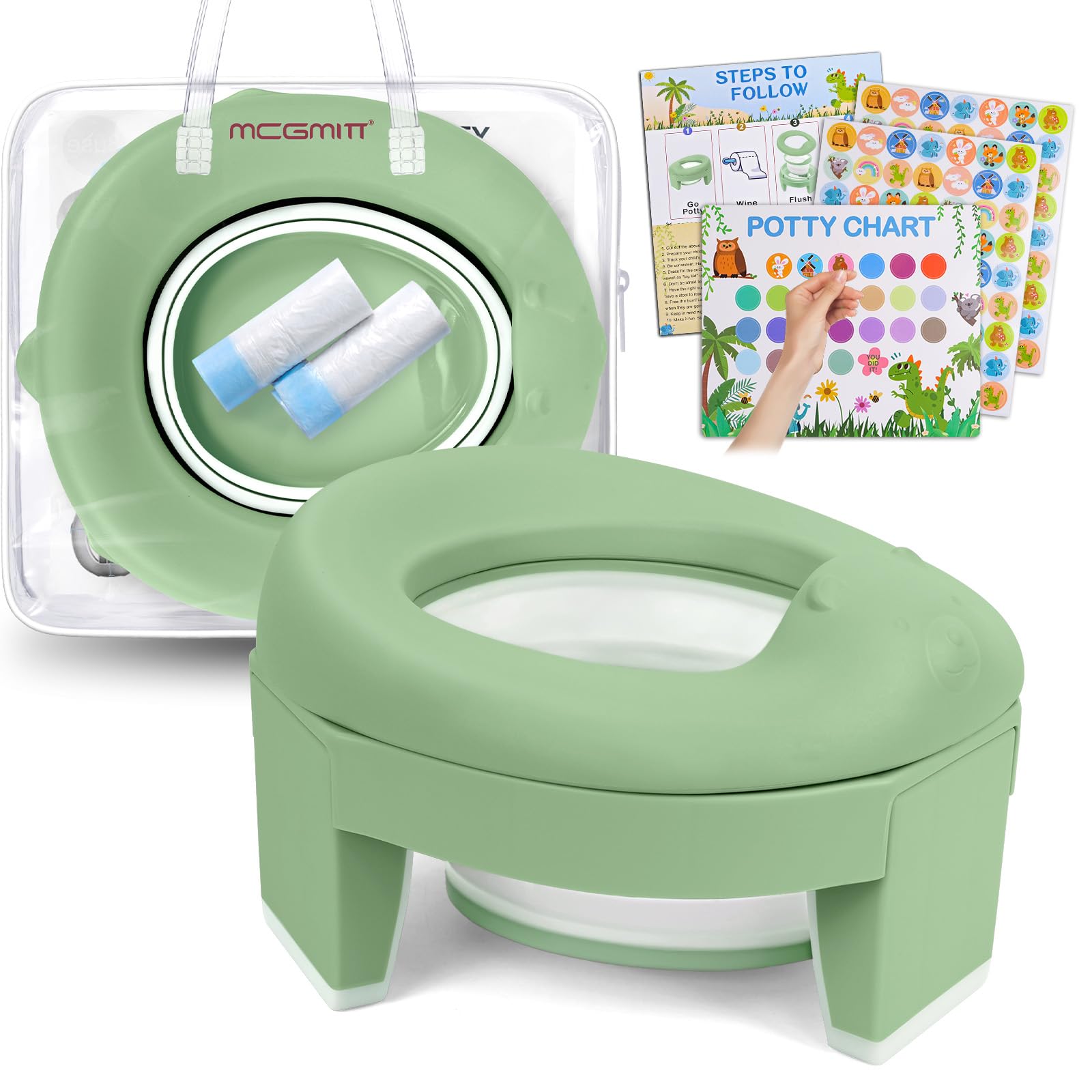 MCGMITT portable potty foldable green seat for travel and training