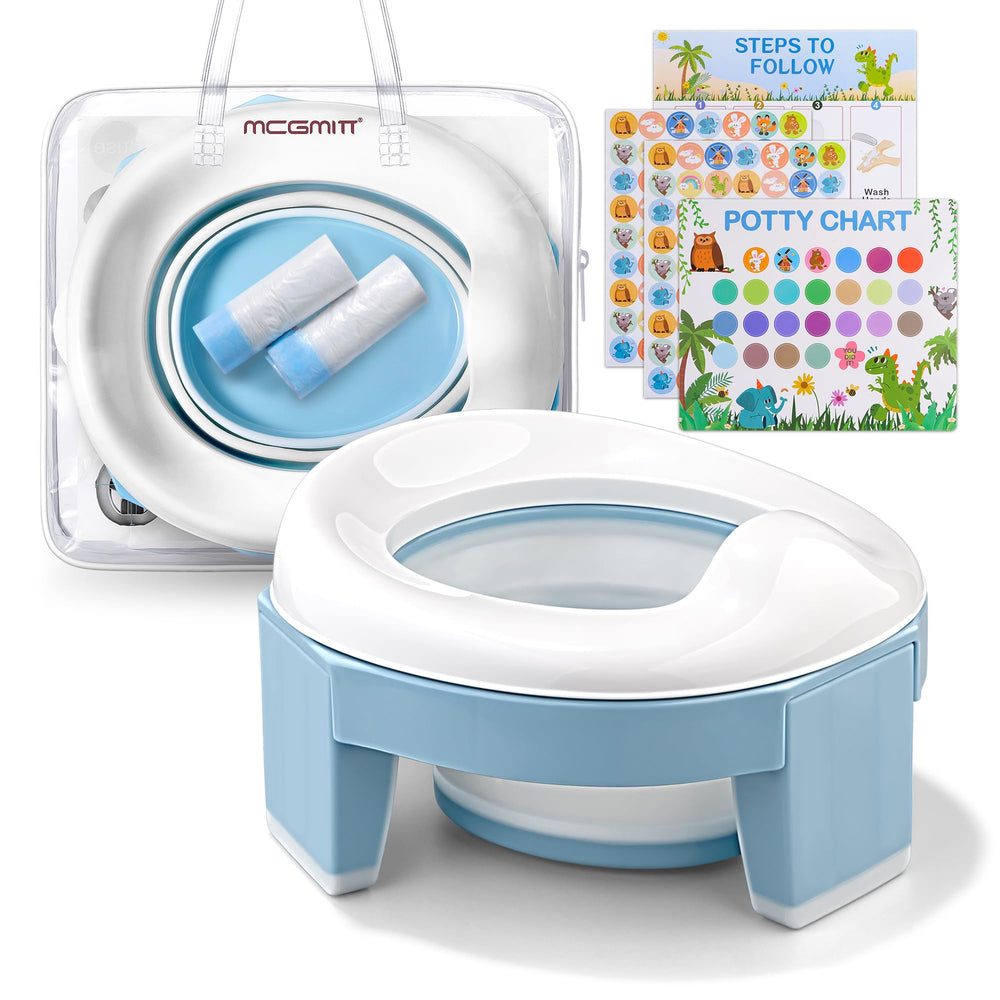 MCGMITT potty training seat folded blue for travel and easy storage