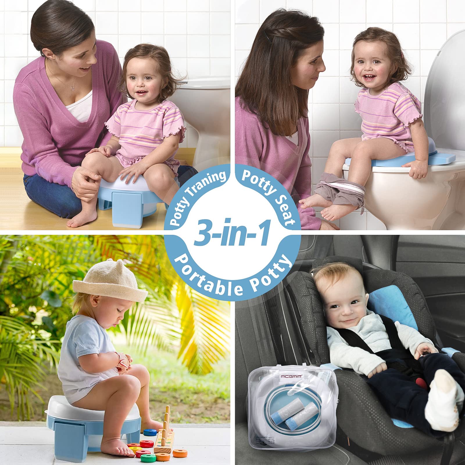 MCGMITT portable travel bag blue for storing the potty seat on the go